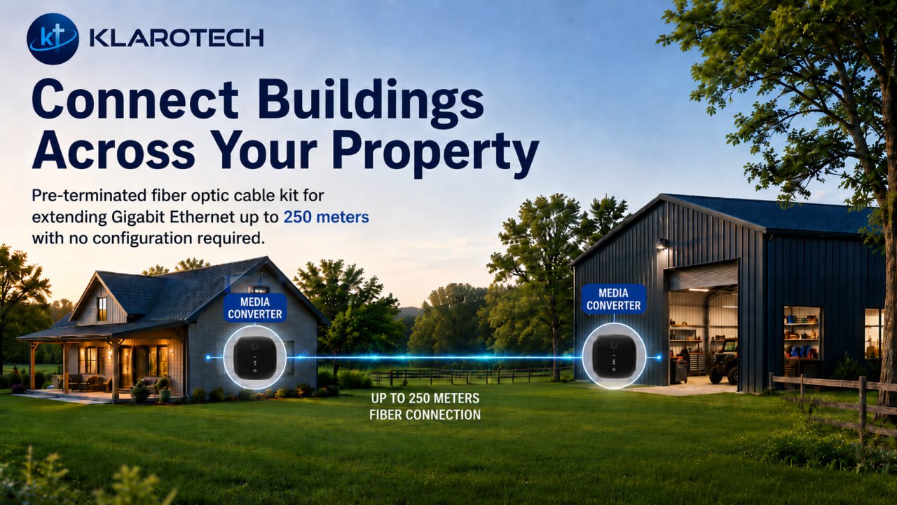 Klarotech Connect Buildings Across Your Property fiber optic kit graphic